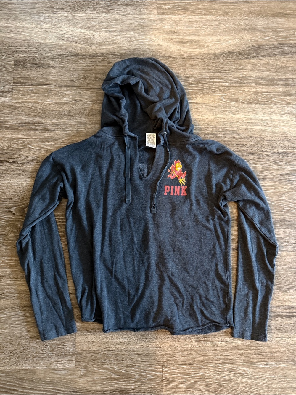 ASU Sun Devils PINK Victoria's Secret Charcoal Gray Hoodie with Sparky Logo